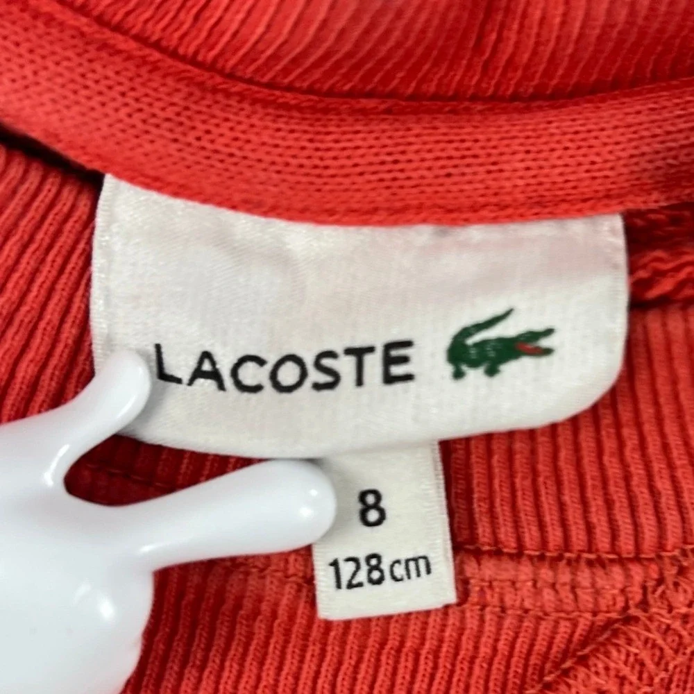 Lacoste Kids 8 Red Sweatshirt Big Logo Pullover Crew Neck Long Sleeve